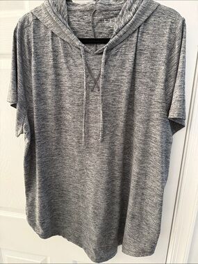 Lane Bryant Gray Marled Short Sleeve Hooded Top